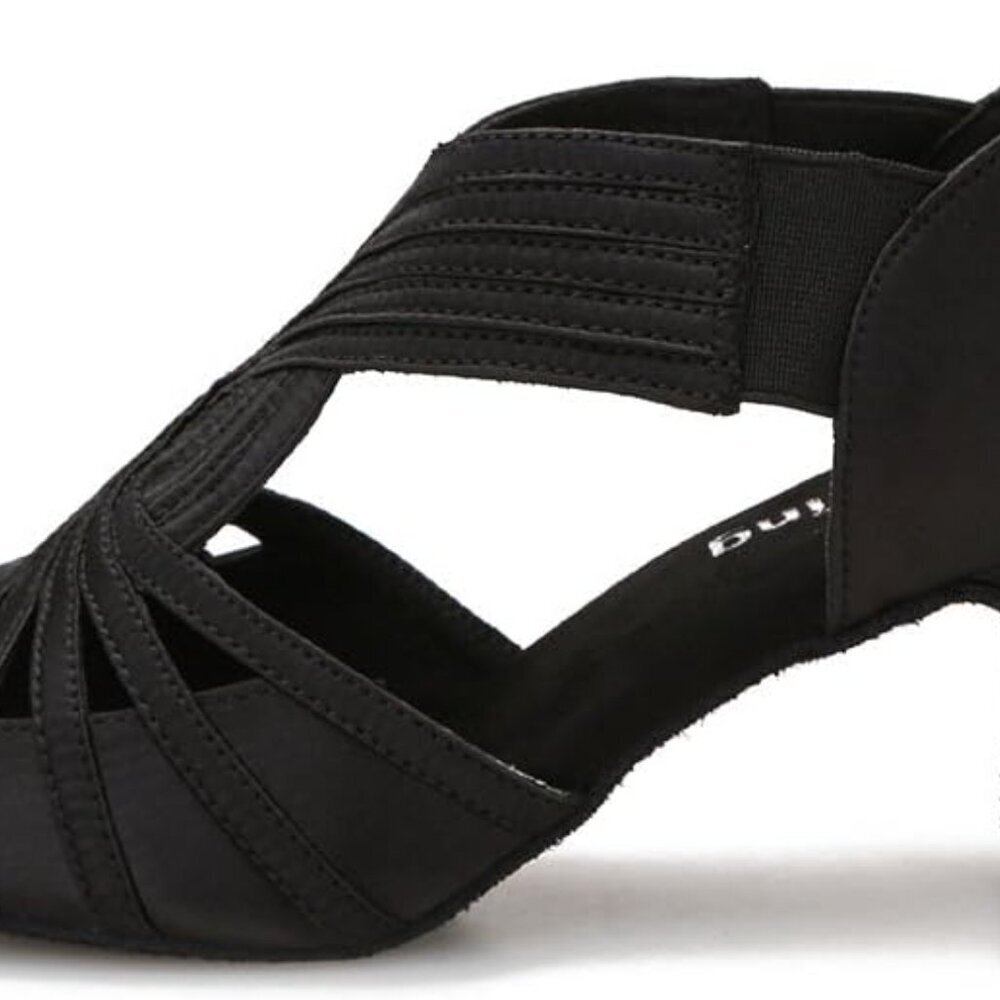 Women Latin Salsa Practice Dance Shoes Satin Suede 2.5'' Heels Size 9.5 - Picture 4 of 7